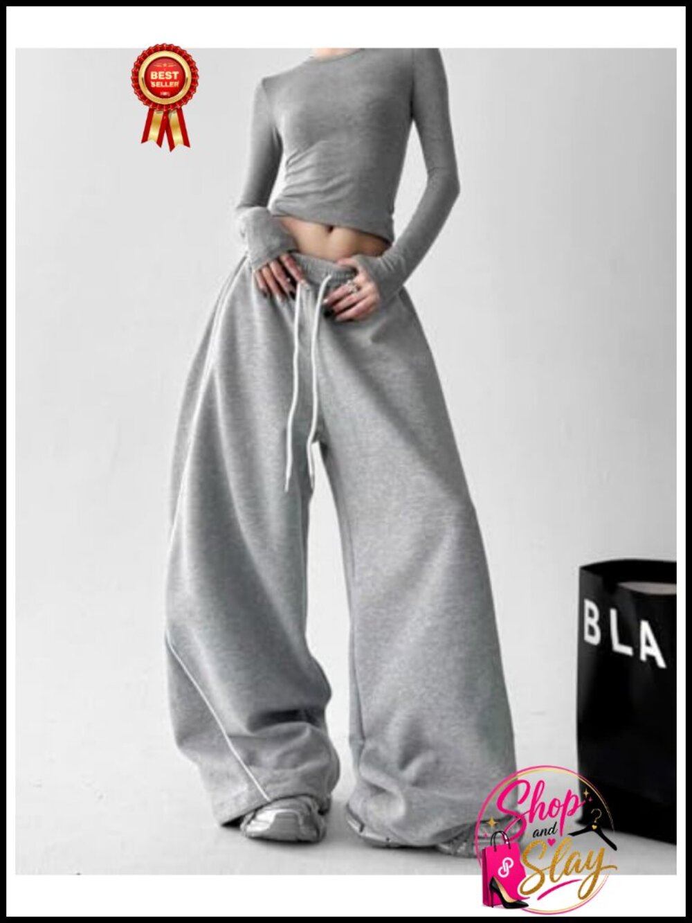 Y2K Wide Leg Baggy Sweatpants Drawstring High Rise Streetwear Casual